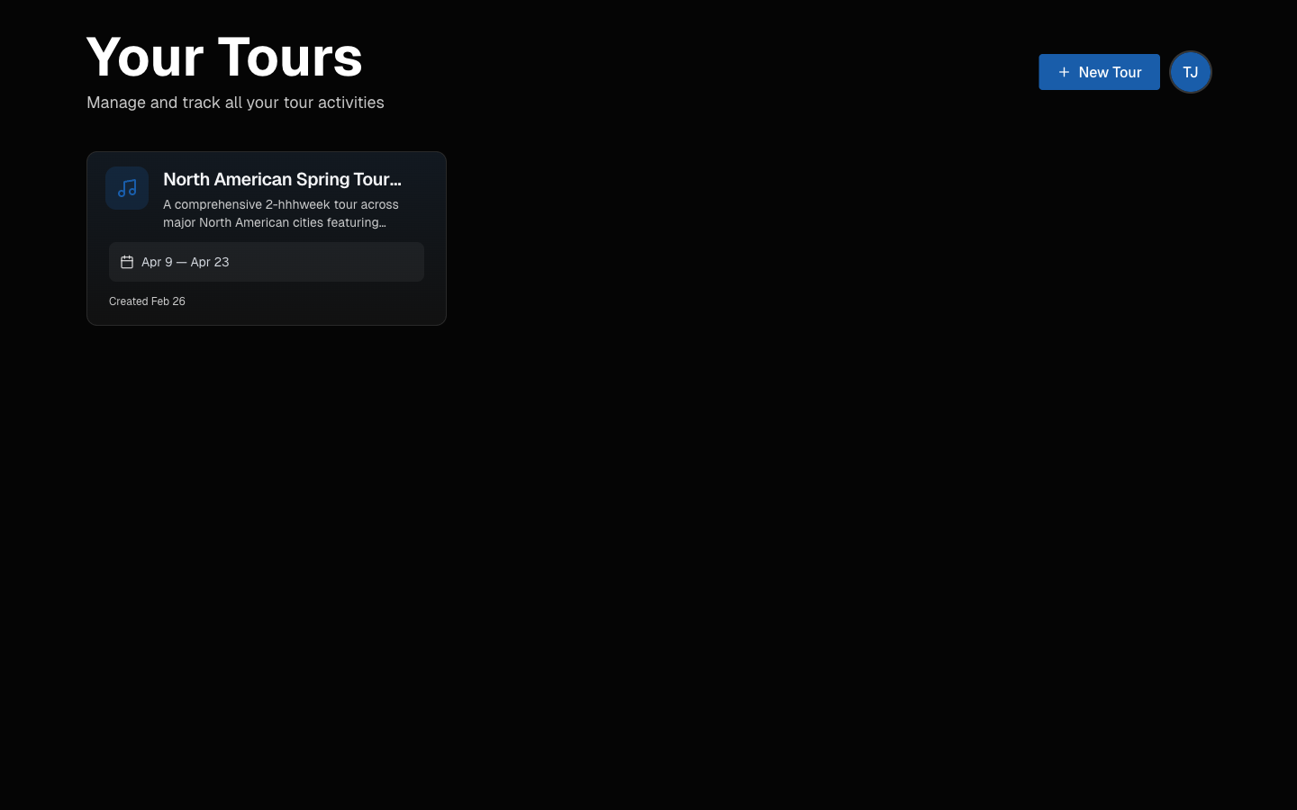 TourPro dashboard